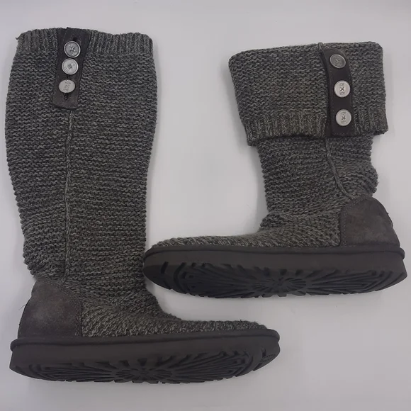 UGG Sweater Knit Foldover Boot Classic Grey Silver Warm Boho Casual Slouchy 8 - Picture 11 of 11